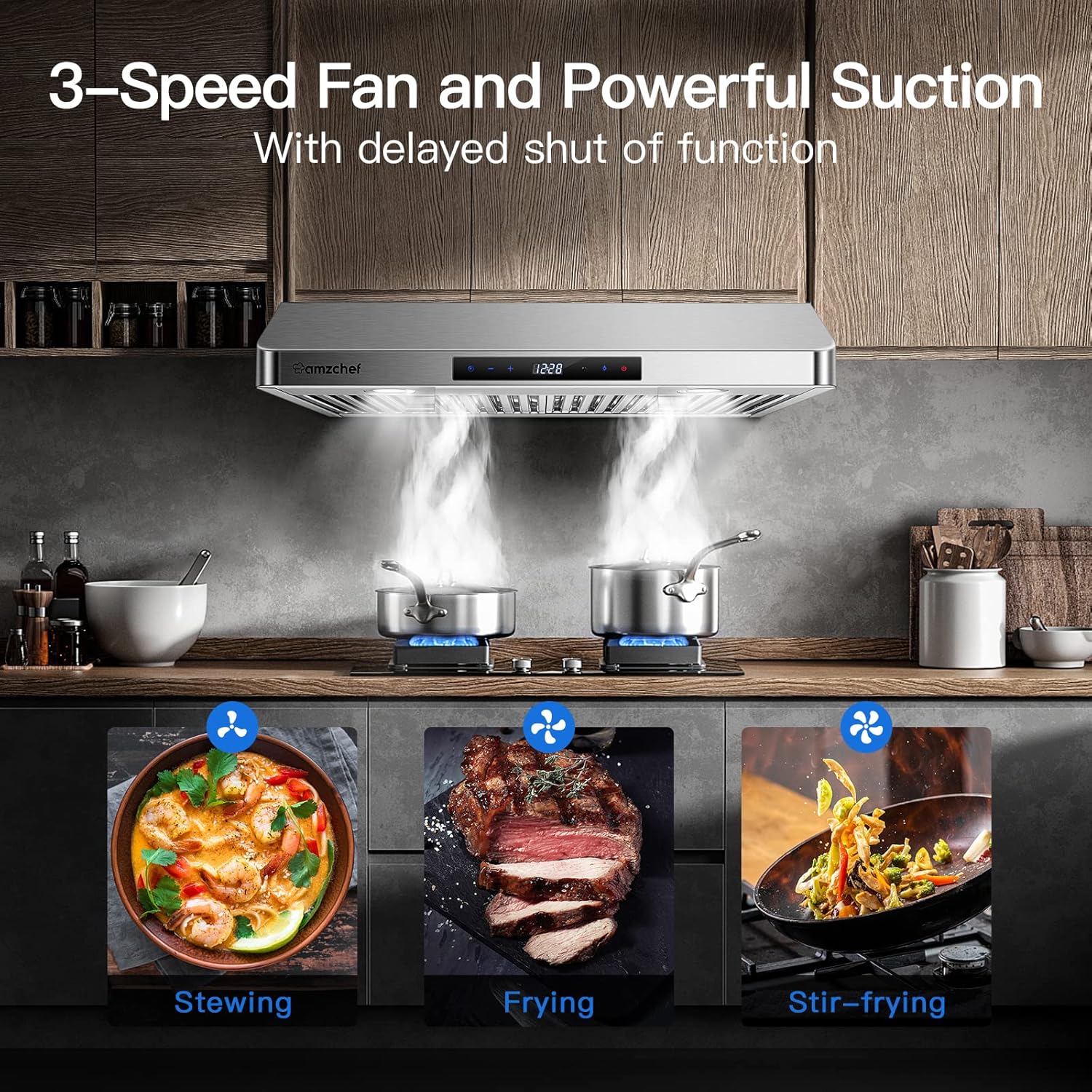 AMZCHEF 30 Inch Under Cabinet Range Hood 750 CFM with Remote Control