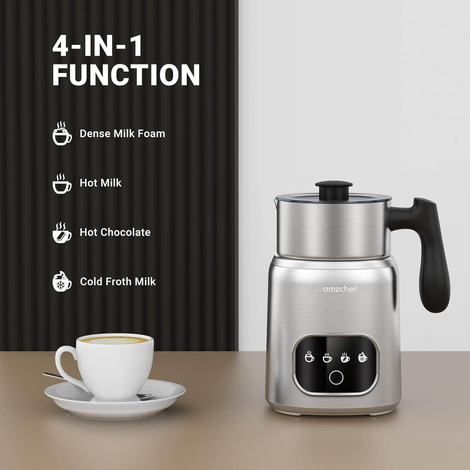 AMZCHEF 4-in-1 Milk Frother and Steamer Milk Warmer