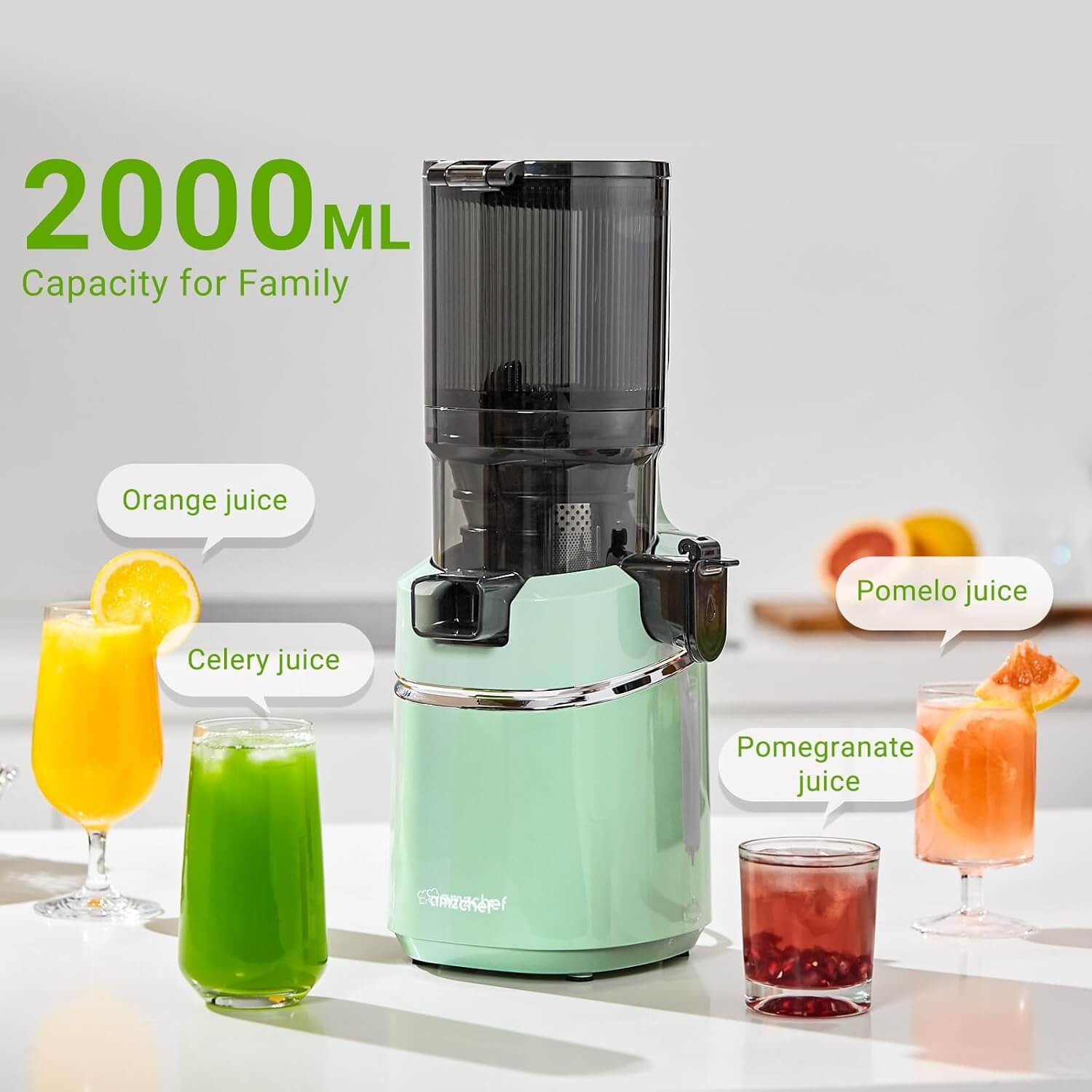 AMZCHEF Masticating Juicer 5.3-Inch Self-Feeding Green