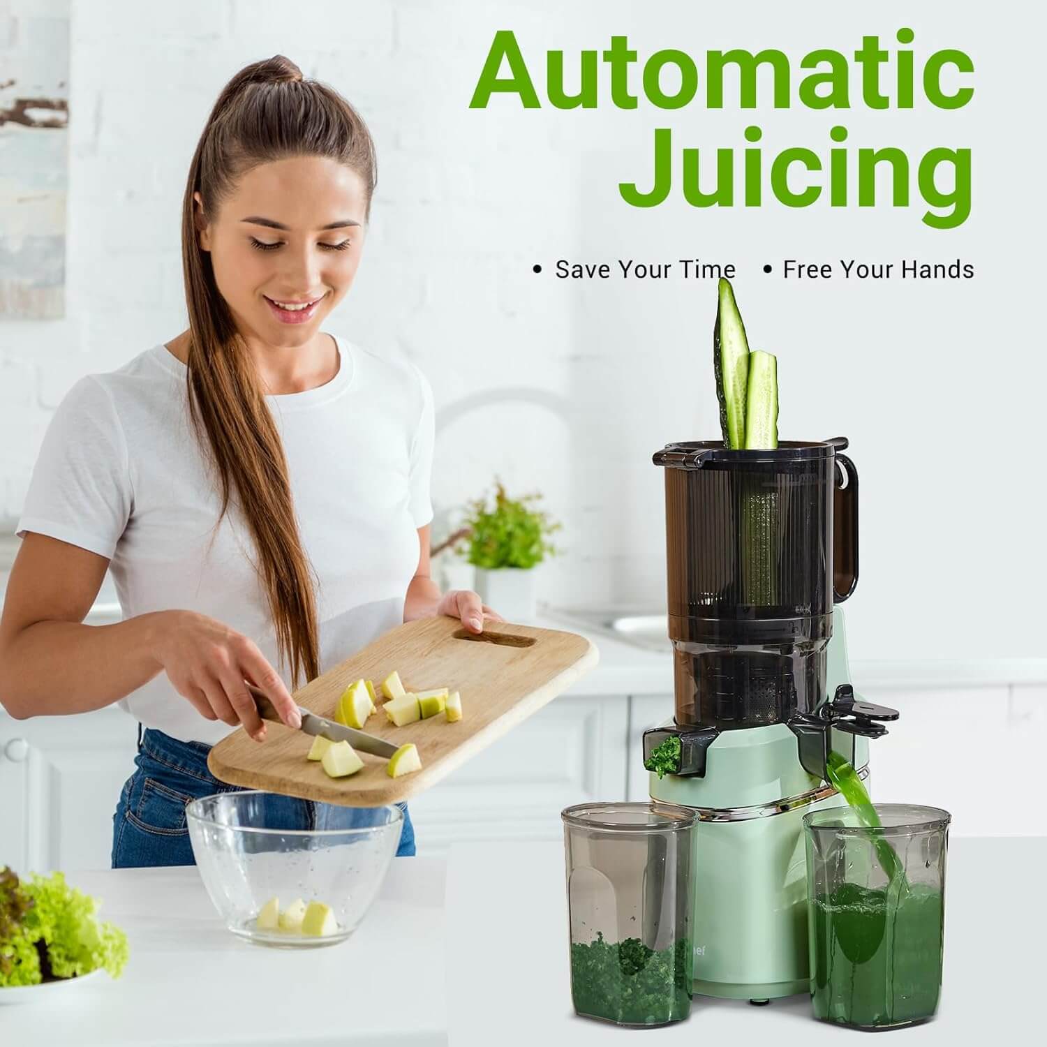 AMZCHEF Masticating Juicer 5.3-Inch Self-Feeding Green