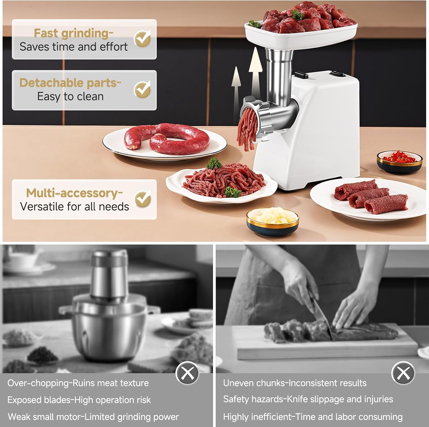 AMZCHEF 3-in-1 Electric Meat Grinder with Sausage Stuffer
