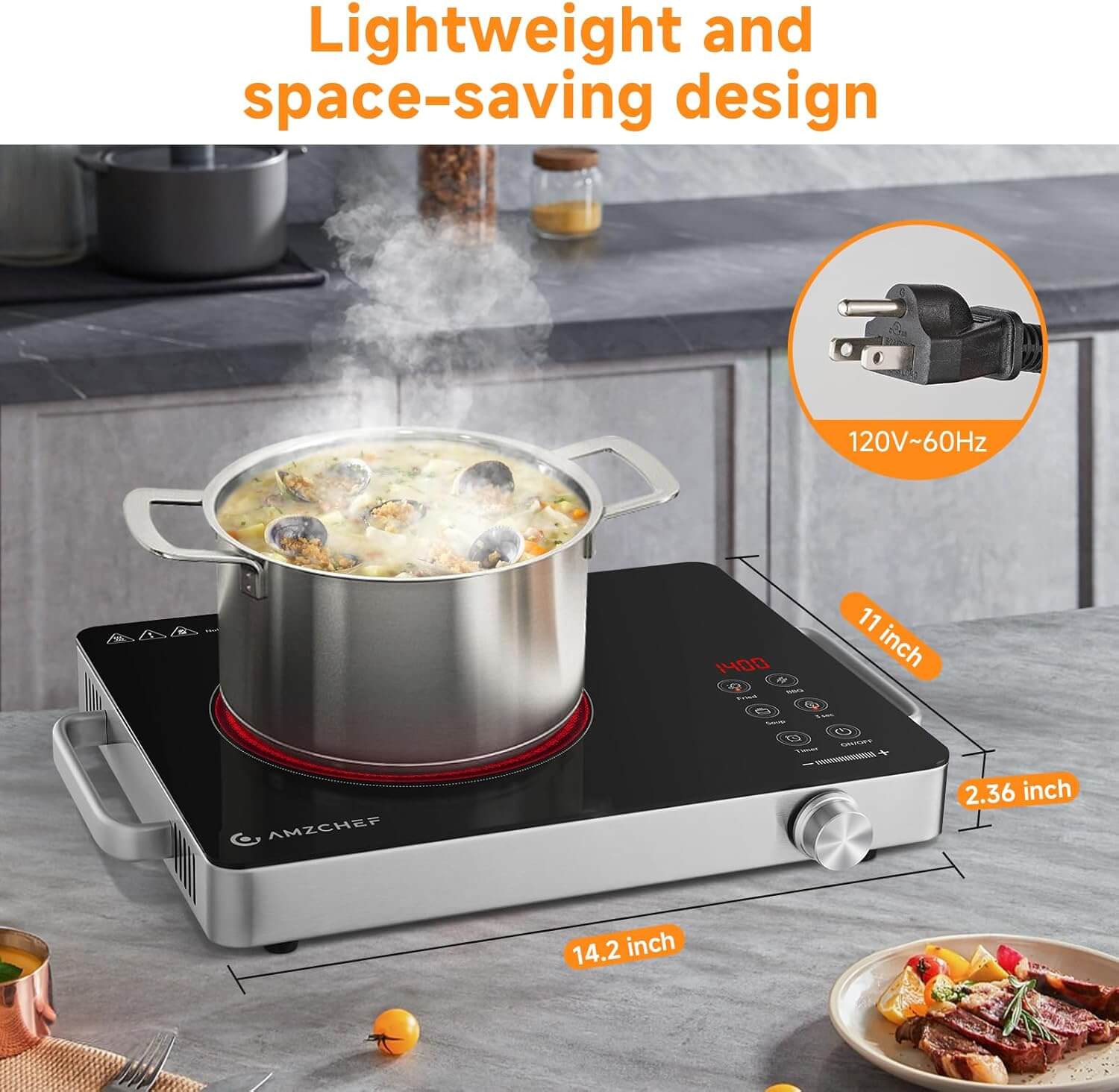 AMZCHEF 1400W Single Burner Electric Ceramic Cooktop Knob Control BM1201