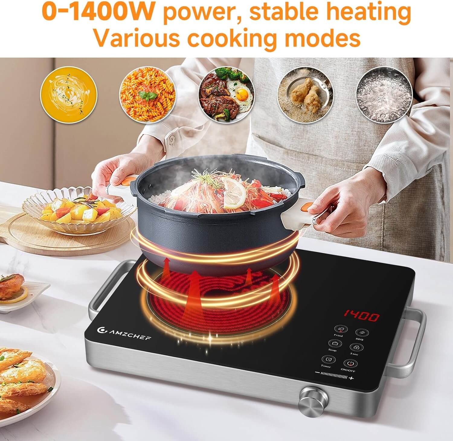 AMZCHEF 1400W Single Burner Electric Ceramic Cooktop Knob Control BM1201