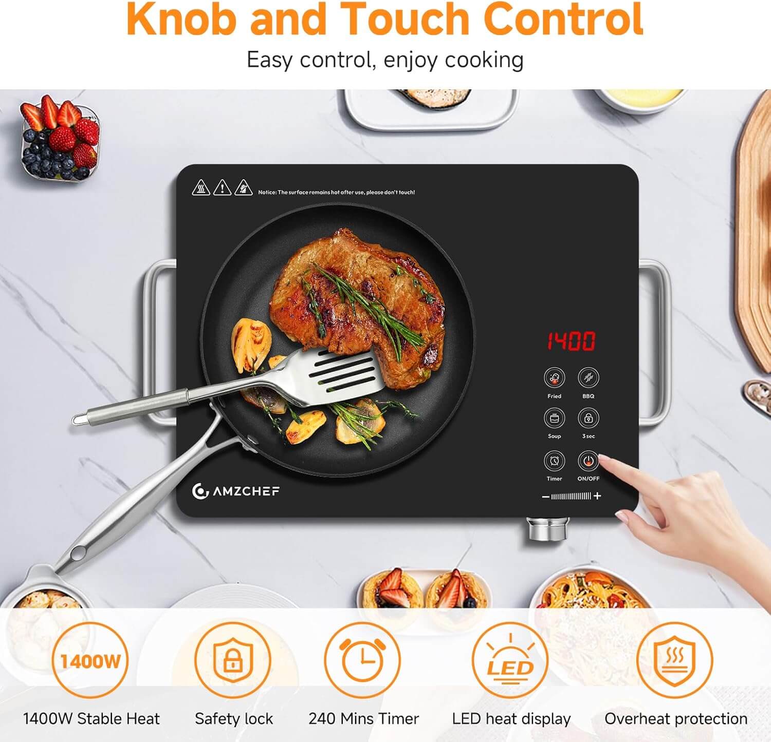 AMZCHEF 1400W Single Burner Electric Ceramic Cooktop Knob Control BM1201