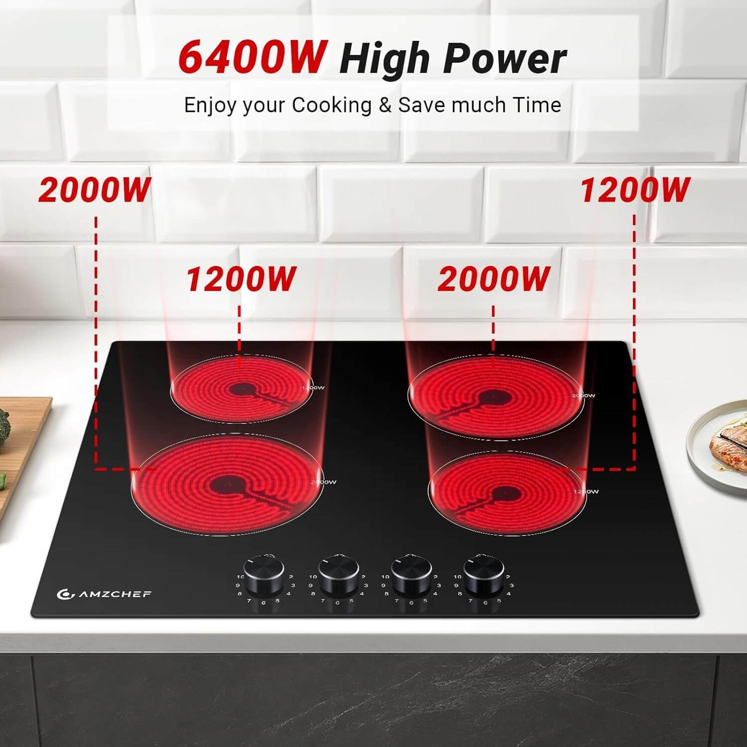 AMZCHEF 24 Inch Bulit-in Electric Cooktop 6400W 