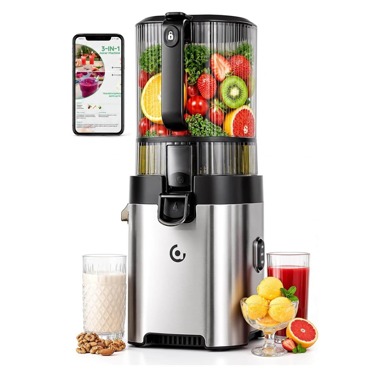 AMZCHEF 6.5 Inch Whole Fruit Cold Press Juicer