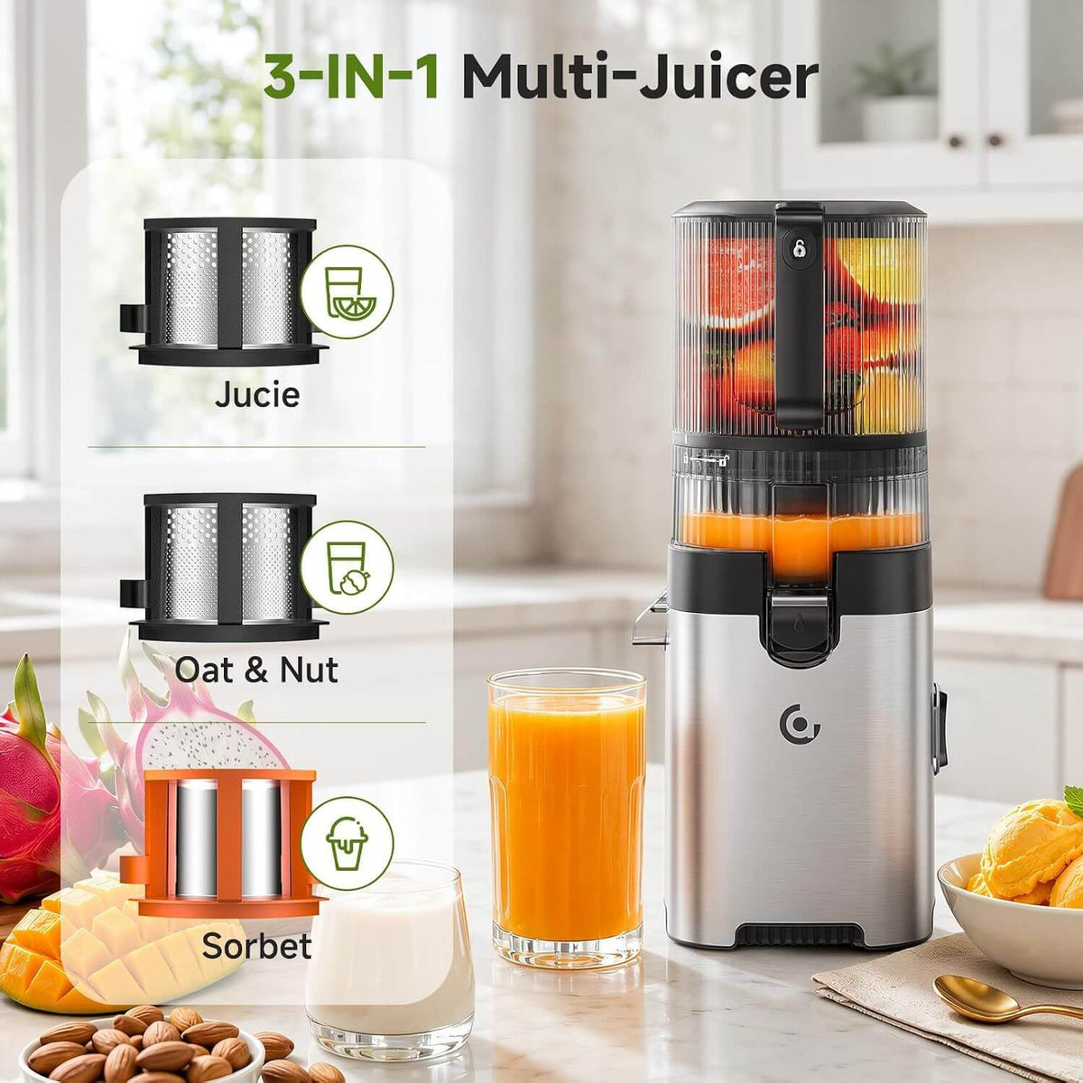 AMZCHEF Wide Chute Slow Juicer for Whole Fruits