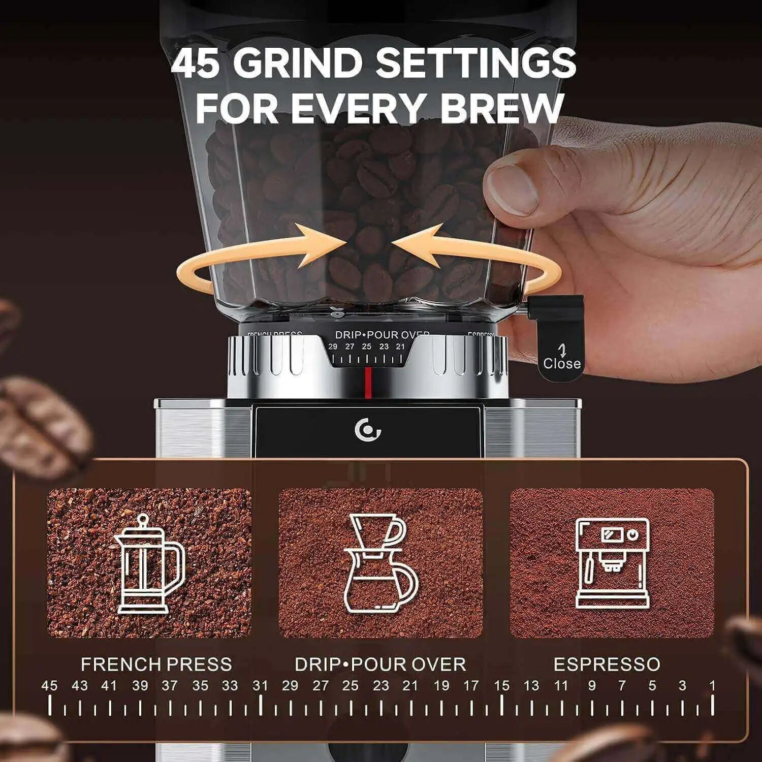 AMZCHEF Stainless Steel Burr Coffee Grinder