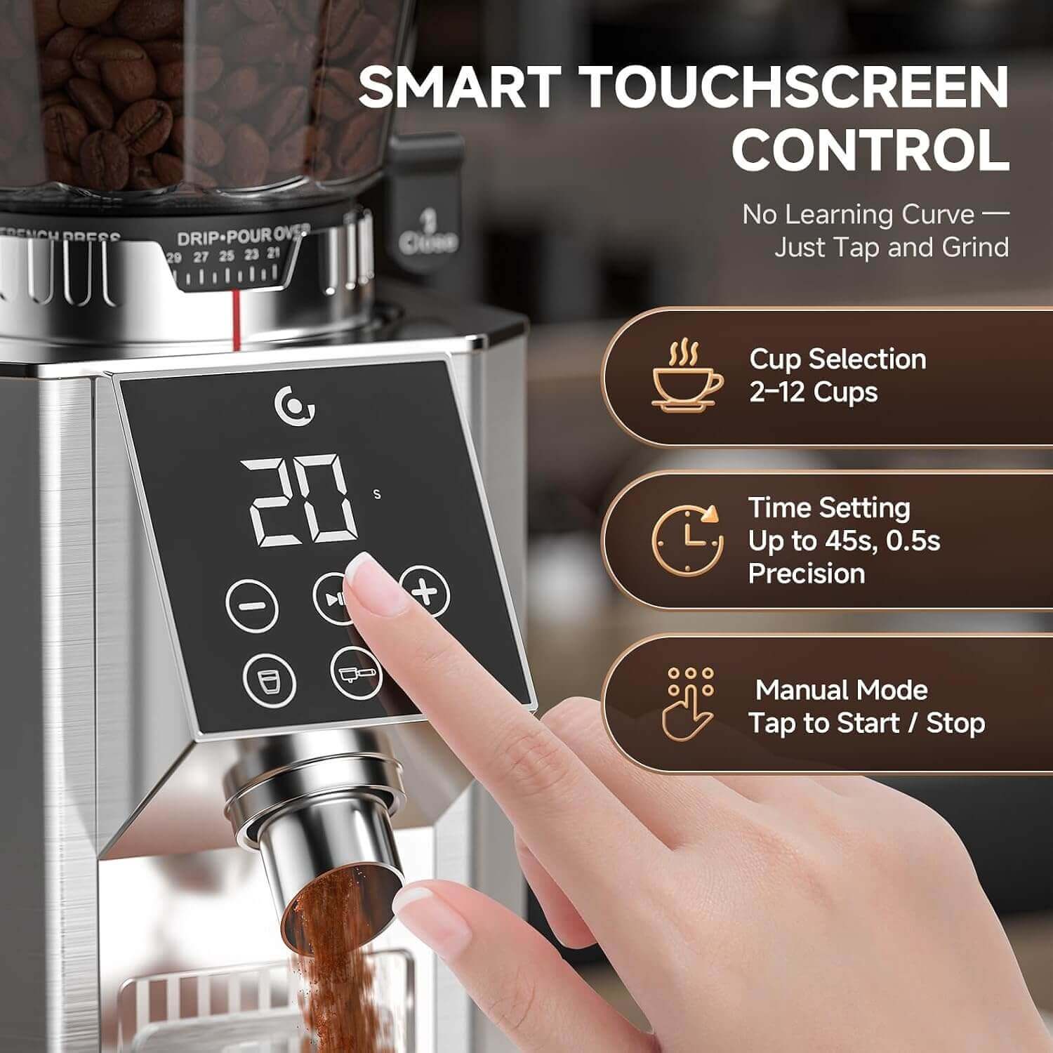 AMZCHEF Stainless Steel Burr Coffee Grinder
