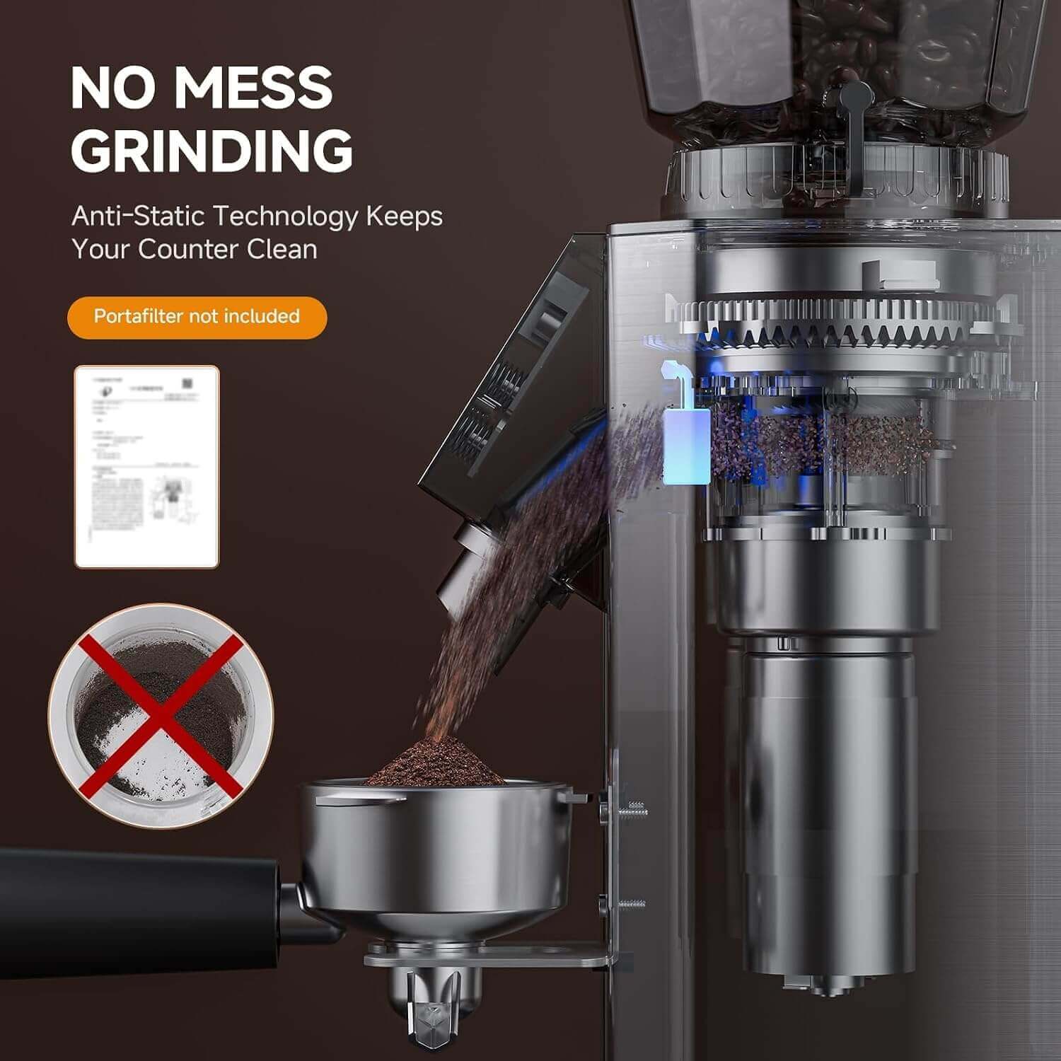 AMZCHEF Low Mess Coffee Grinder