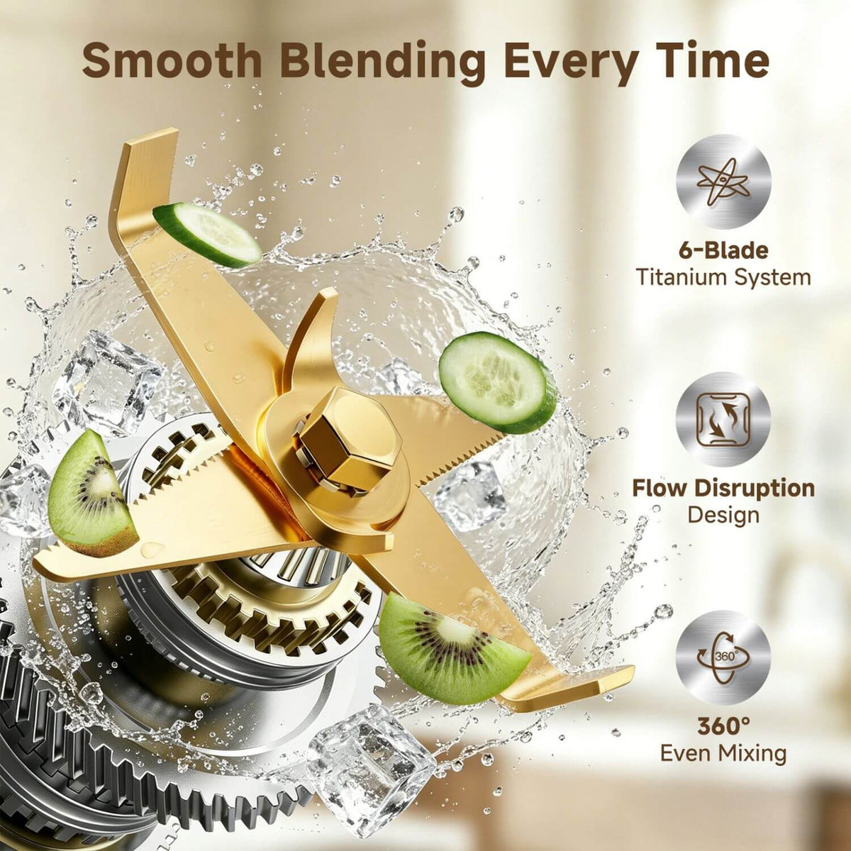 AMZCHEF Smoothie Blender 6 Titanium Blades 68oz Self Cleaning