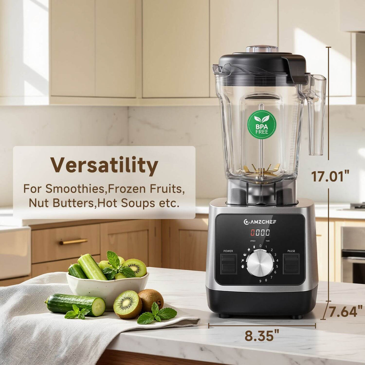 AMZCHEF Smoothie Blender 6 Titanium Blades 68oz Self Cleaning