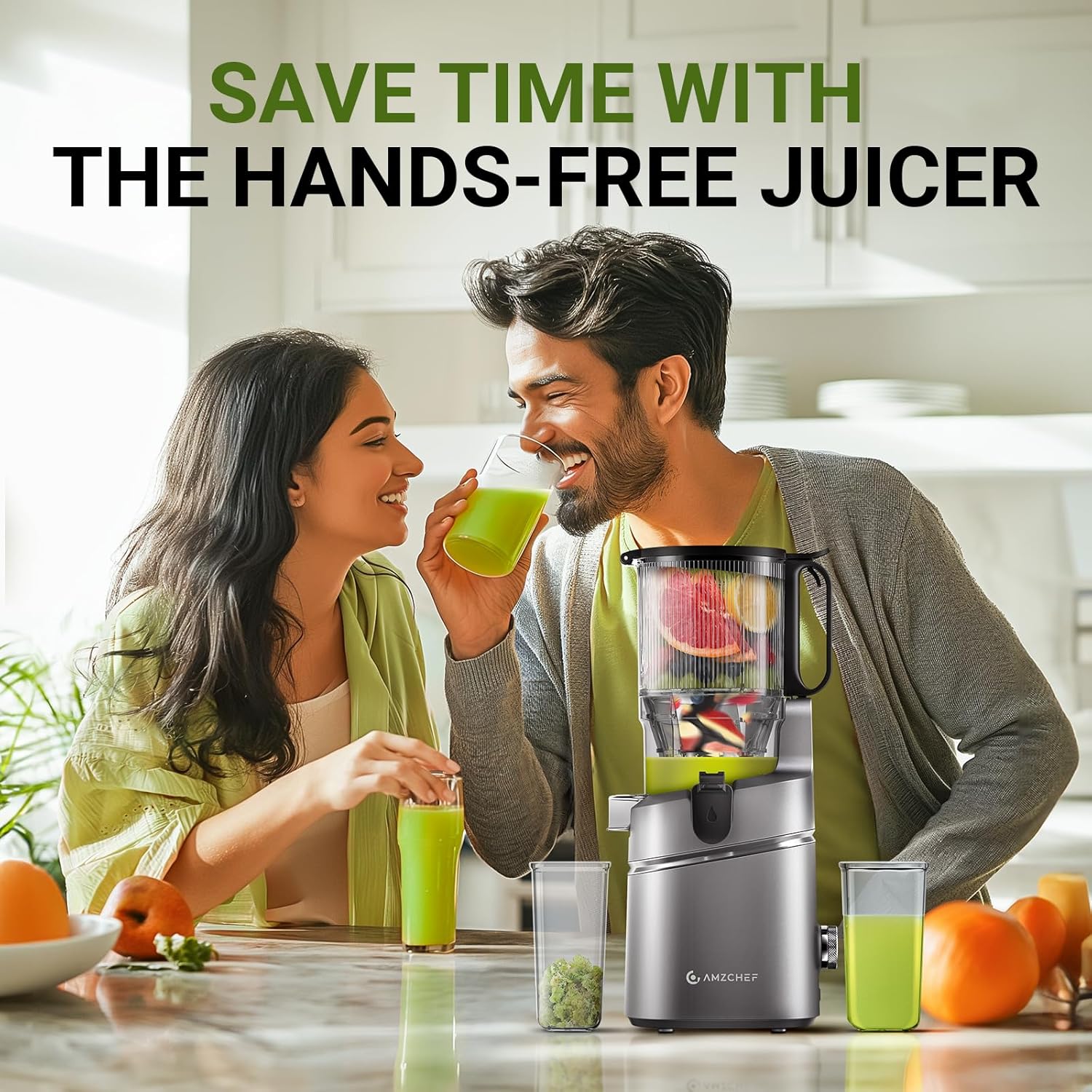 AMZCHEF Masticating Juicer Feeding with 5.8‘’ Large Auger