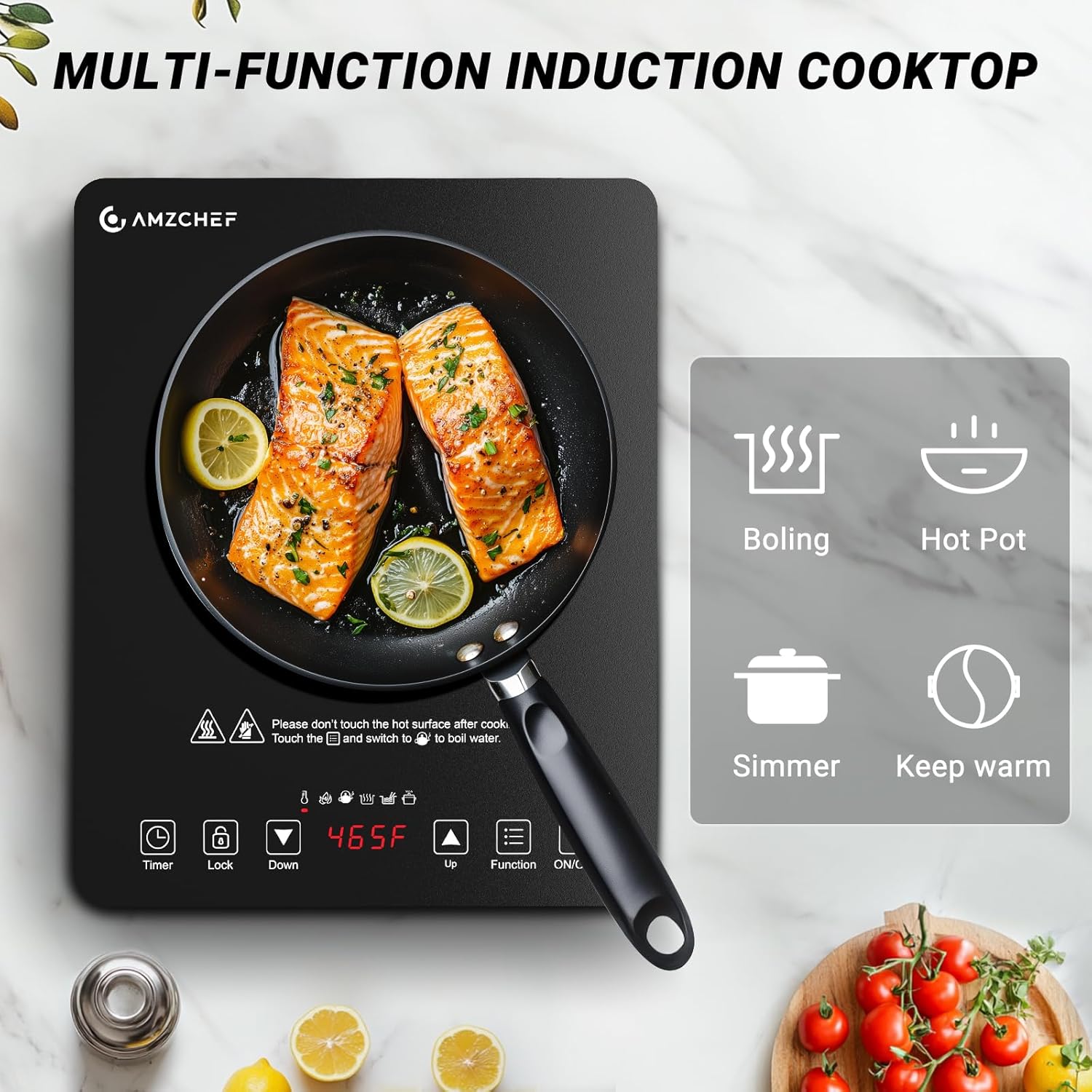 AMZCHEF 1800W Portable Induction Cooktop with Timer