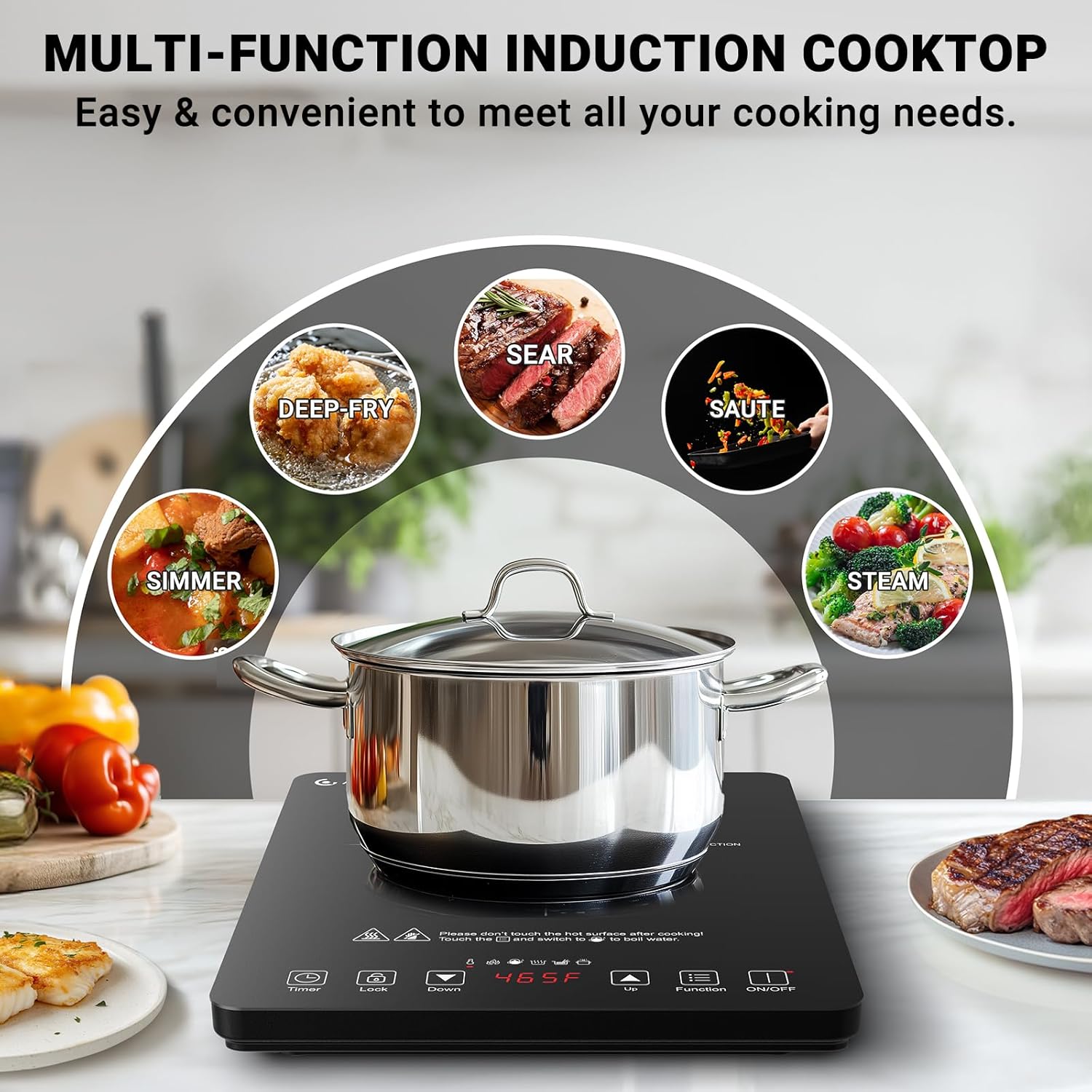 AMZCHEF 1800W Portable Induction Cooktop with Timer