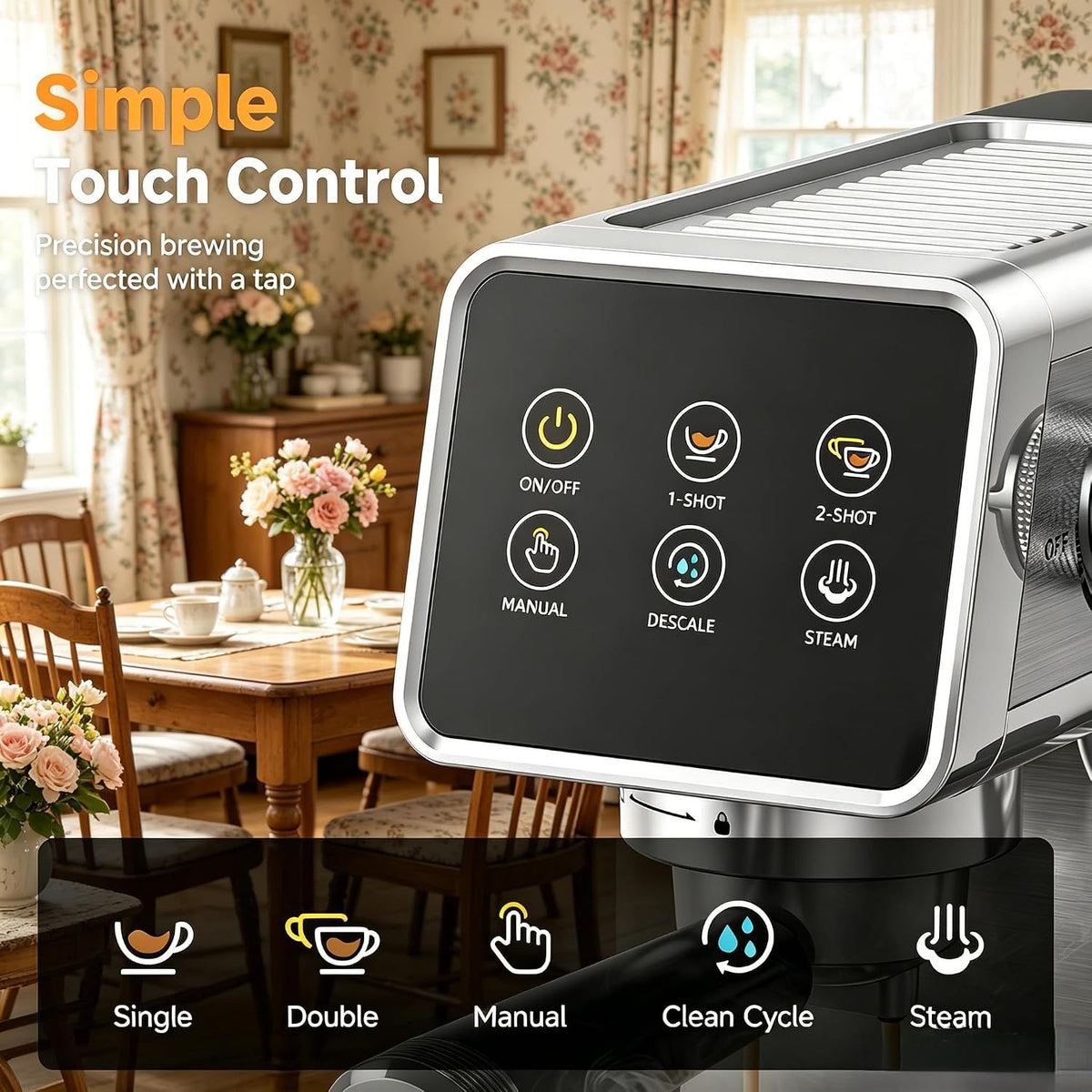 AMZCHEF 20 Bar Espresso Machine Self Cleaning LCD