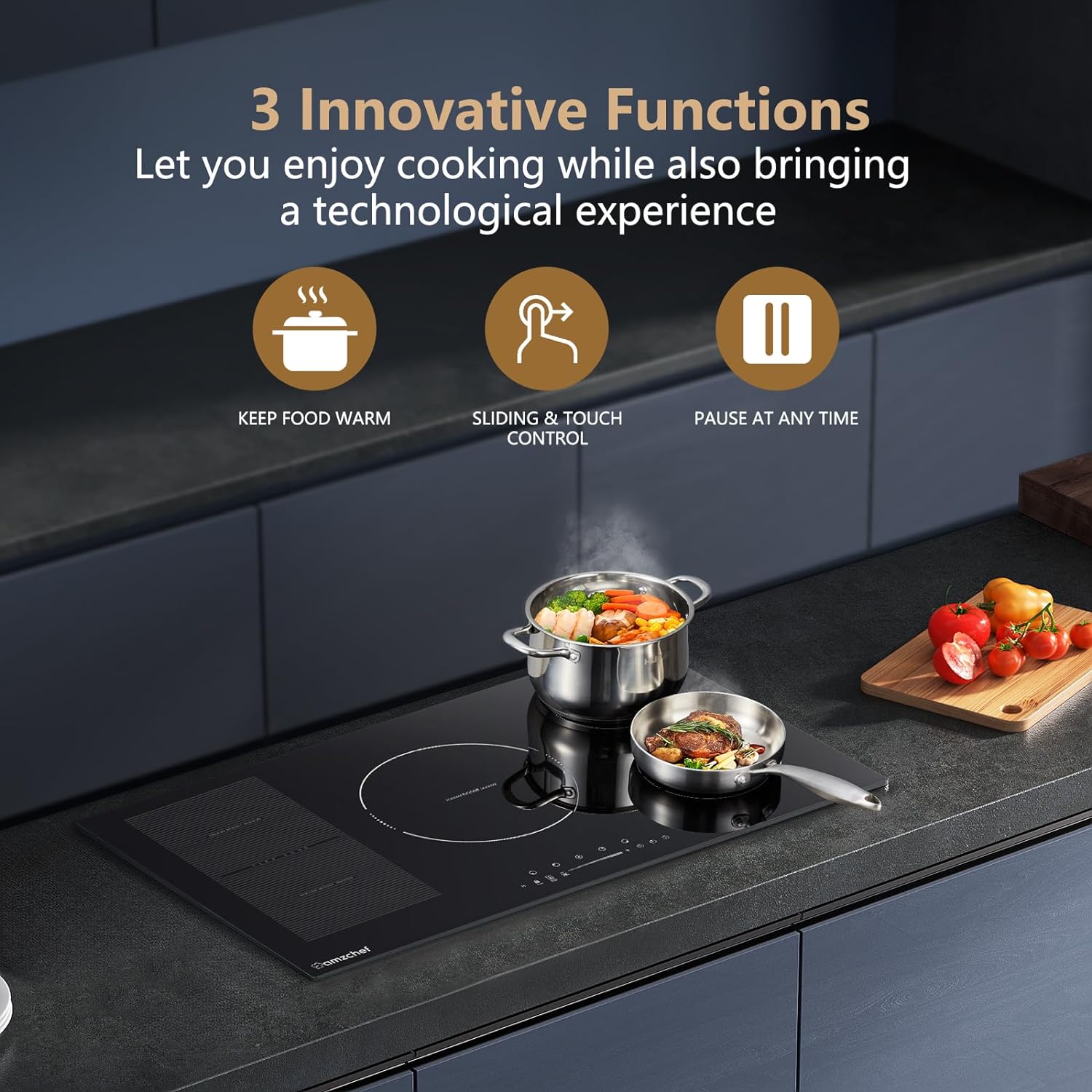 AMZCHEF 36 Inch Built-in Induction Cooktop 5 Boost Burner Including Flexi Zone