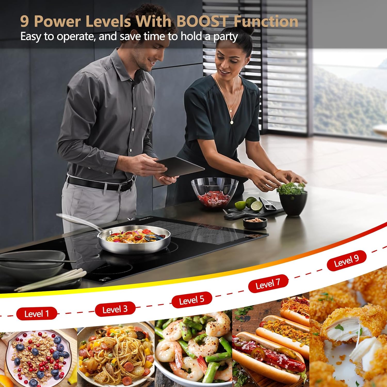 AMZCHEF 36 Inch Built-in Induction Cooktop 5 Boost Burner Including Flexi Zone
