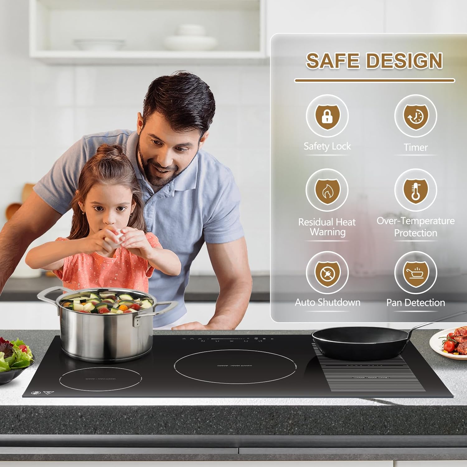 AMZCHEF 36 Inch Built-in Induction Cooktop 5 Boost Burner Including Flexi Zone