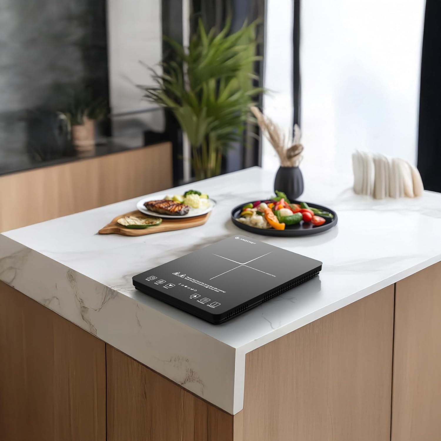 AMZCHEF 1800W Portable Induction Cooktop with Timer