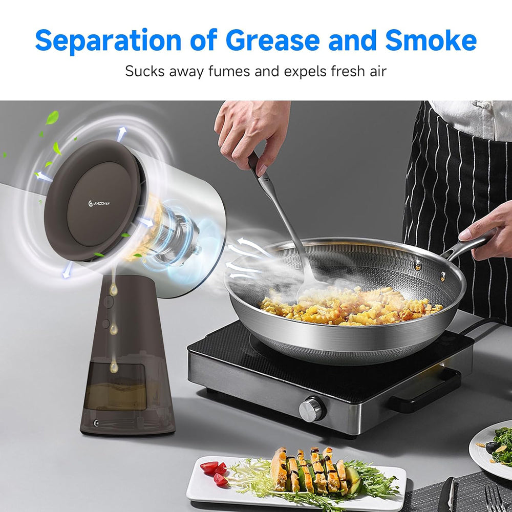 AMZCHEF Mini Portable Range Hood with 3 Speed Adjustment Silver Grey