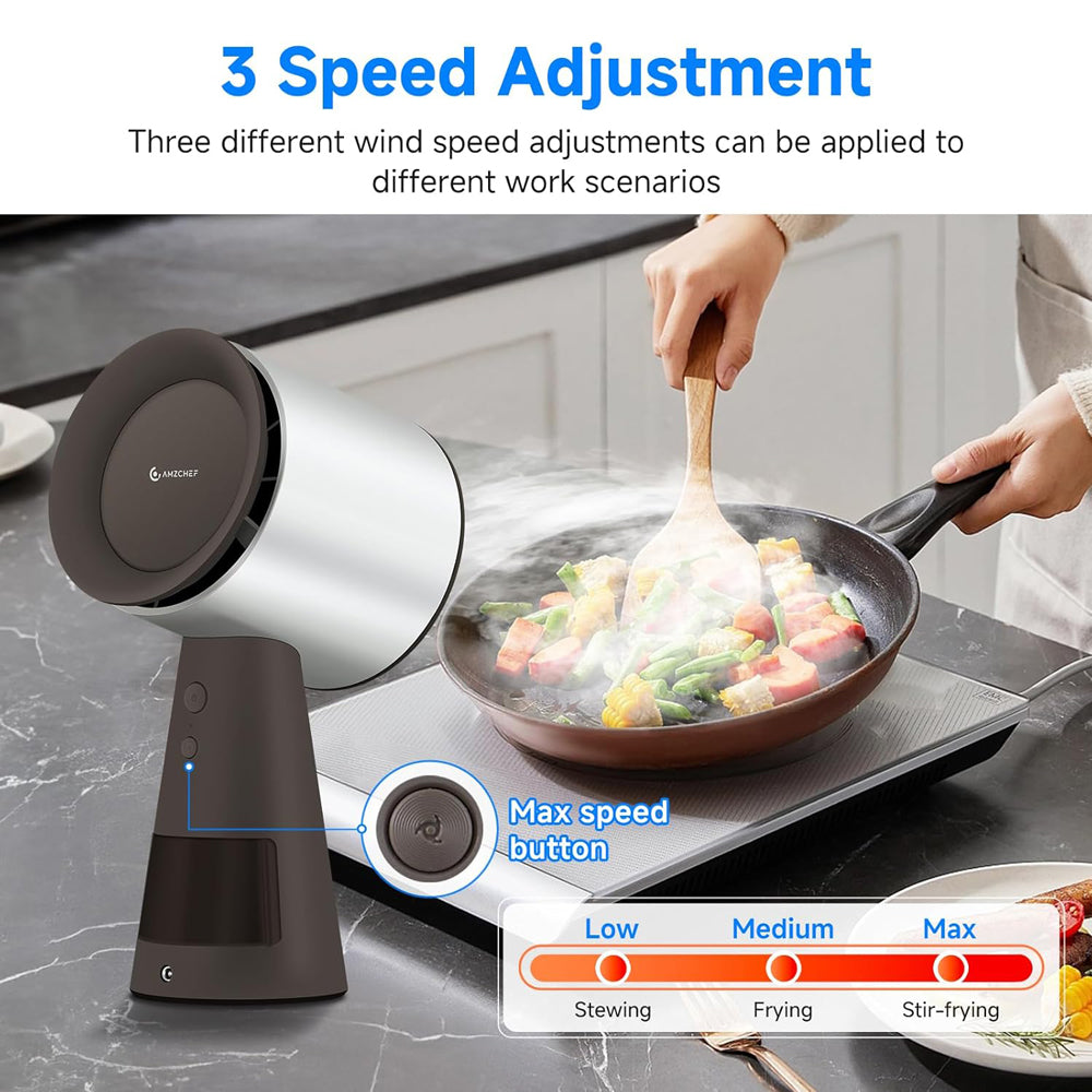 AMZCHEF Mini Portable Range Hood with 3 Speed Adjustment Silver Grey