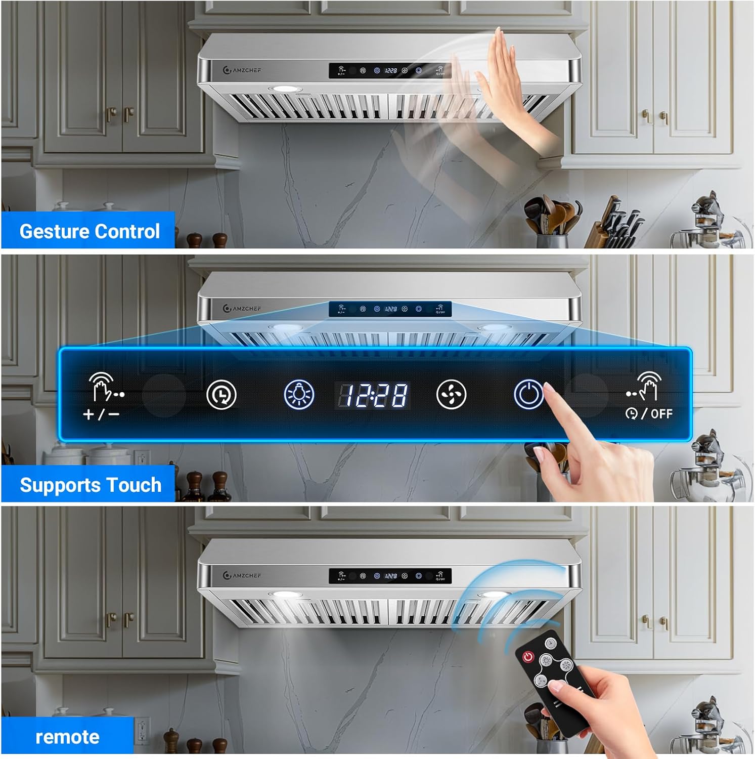 AMZCHEF 30 Inch Under Cabinet Range Hood 750 CFM with Remote Control