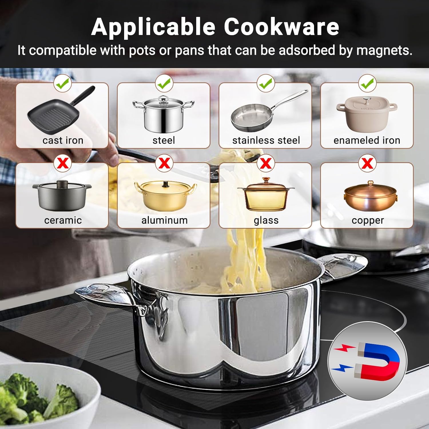 AMZCHEF 36 Inch Built-in Induction Cooktop 5 Boost Burner Including Dual Flexi Zone