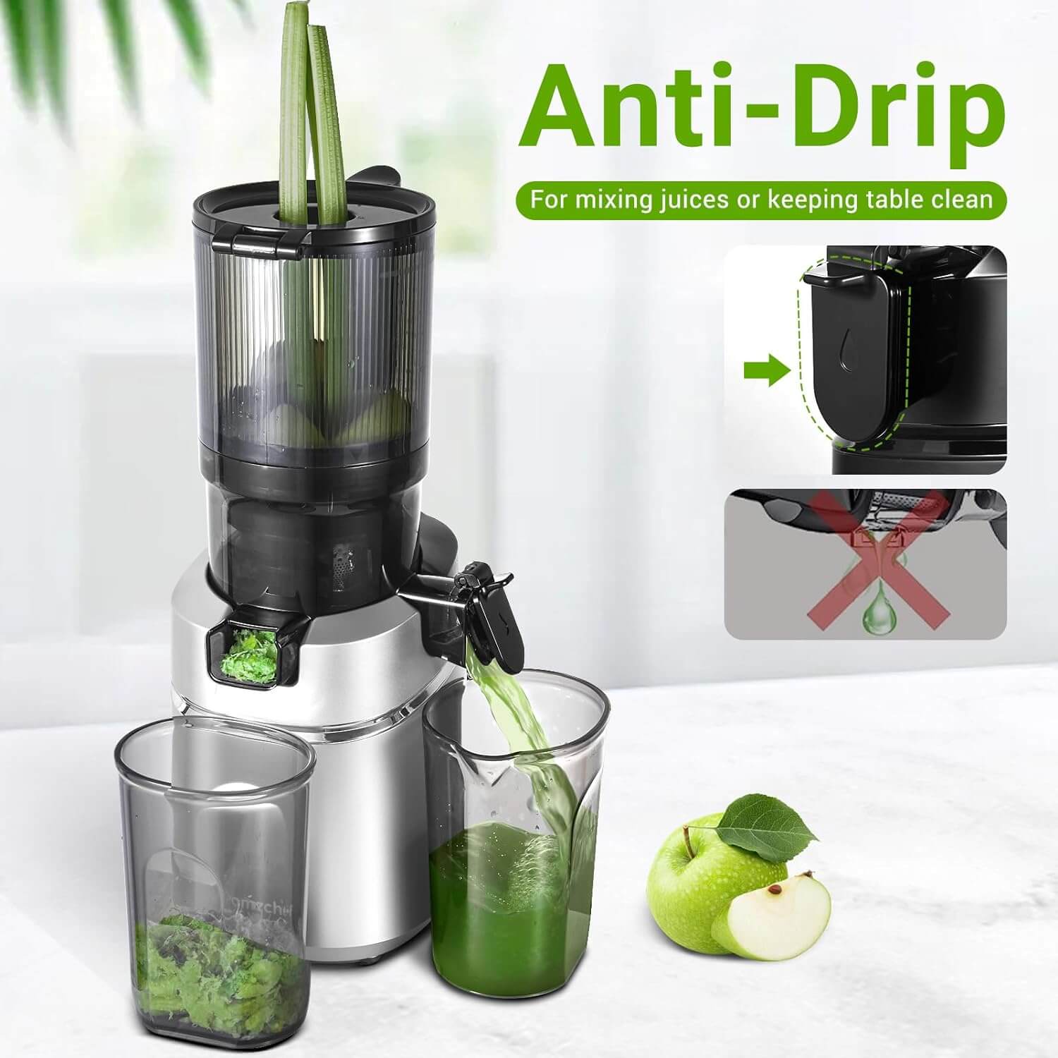 AMZCHEF Masticating Juicer 5.8-Inch Self-Feeding Silver