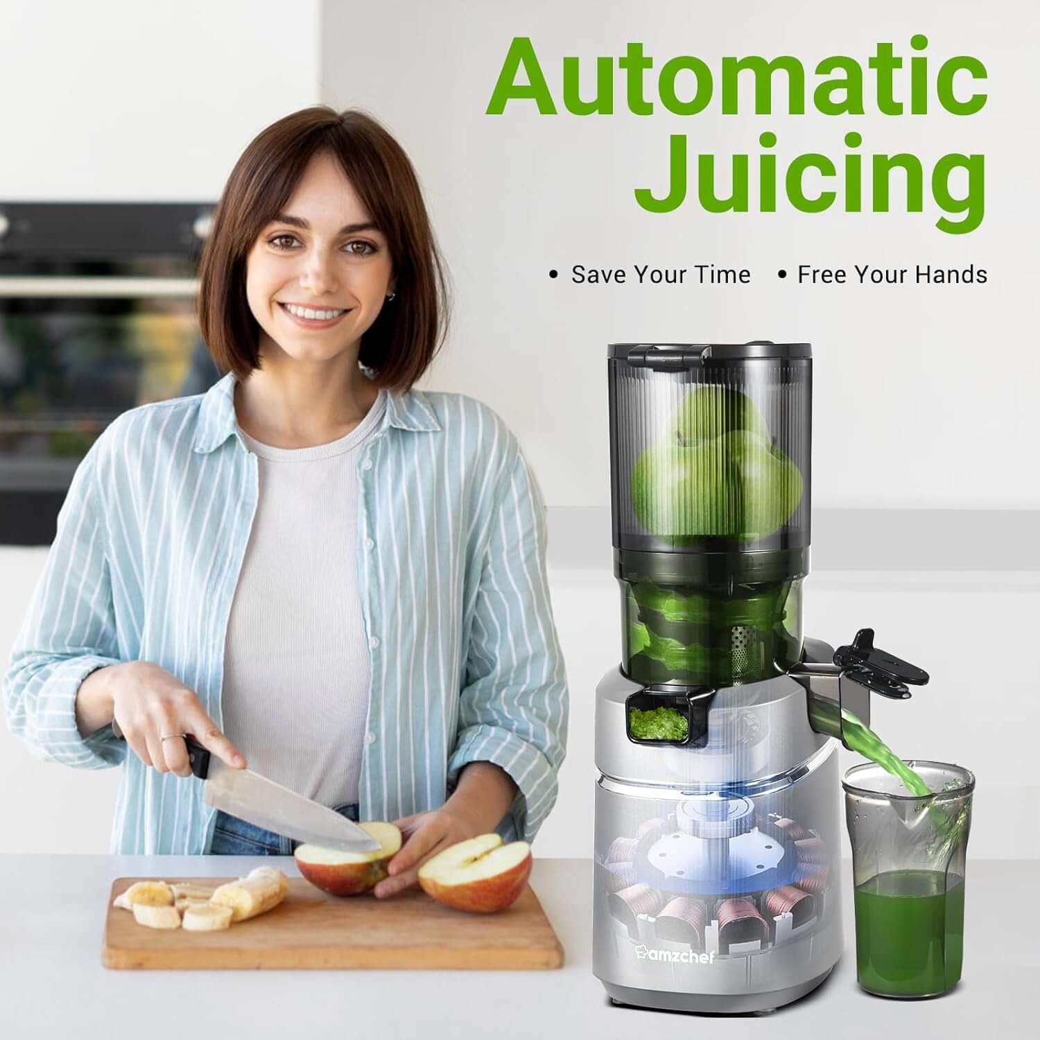 AMZCHEF Masticating Juicer 5.8-Inch Self-Feeding Silver