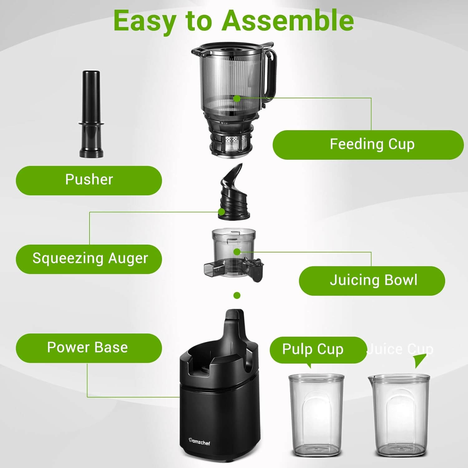 AMZCHEF Masticating Juicer 5.8-Inch Self-Feeding Black