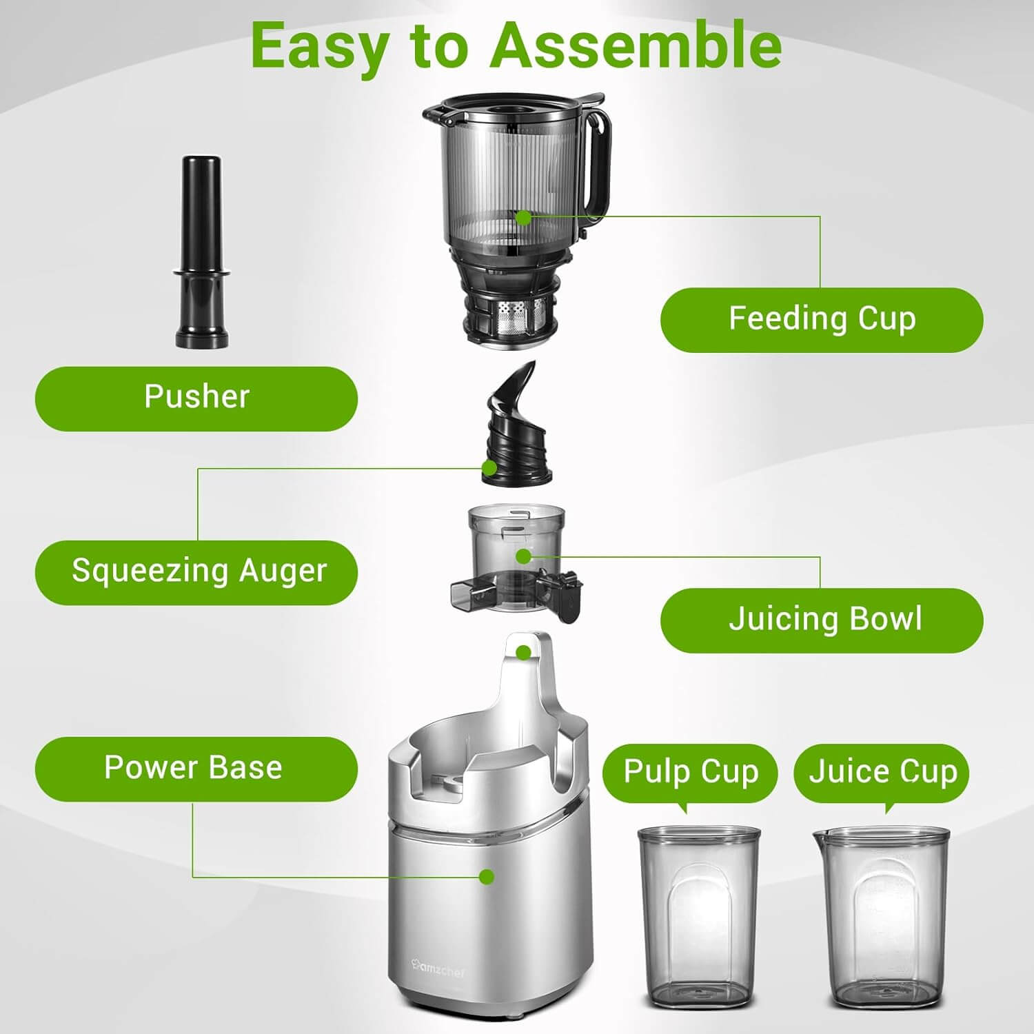 AMZCHEF Masticating Juicer 5.8-Inch Self-Feeding Silver