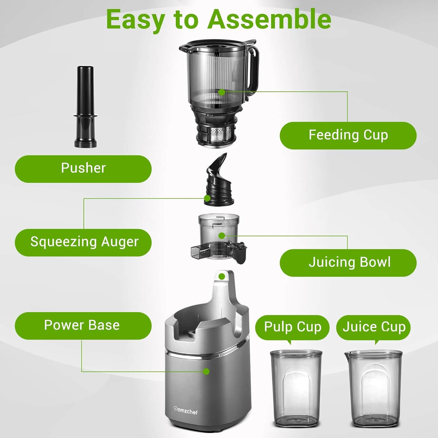 AMZCHEF Masticating Juicer 5.8-Inch Self-Feeding Fit Whole Fruits & Vegetables
