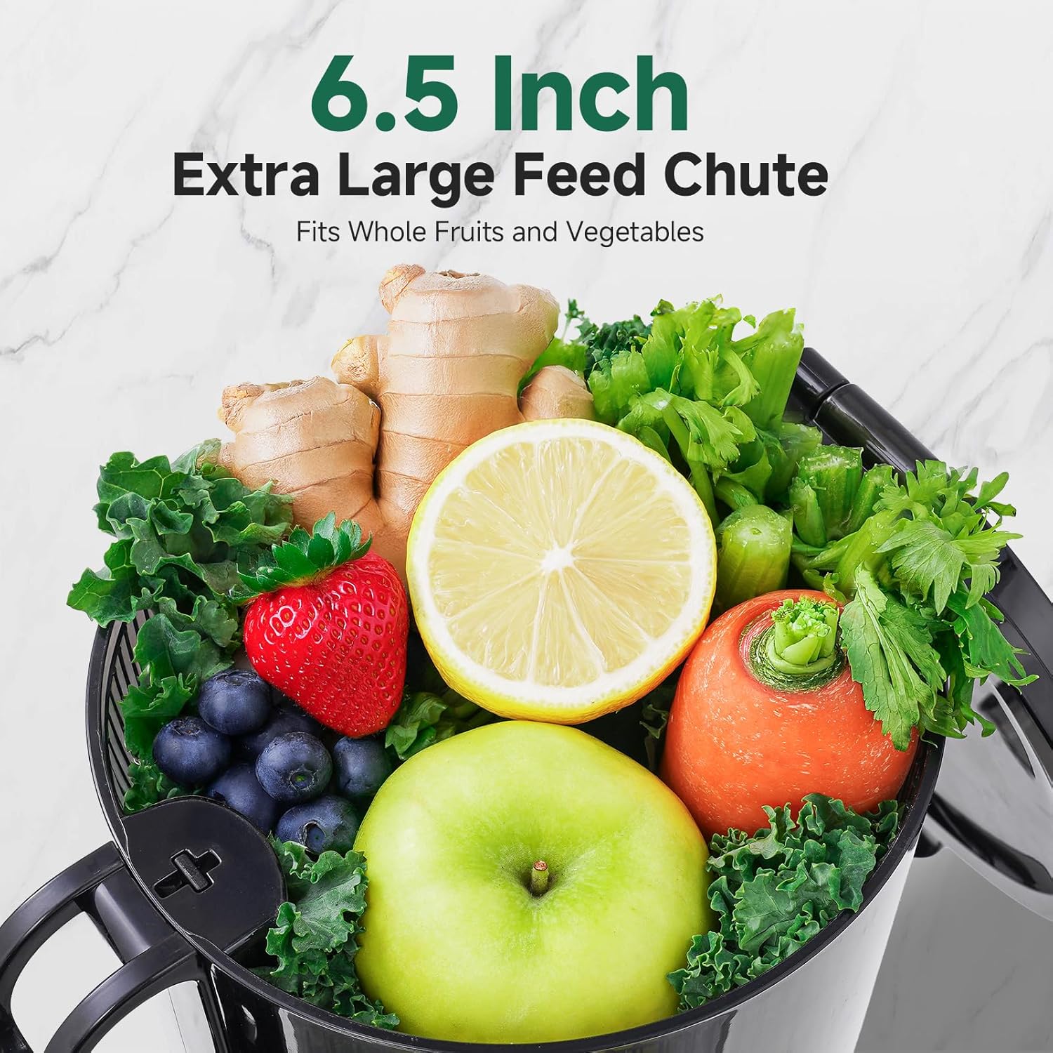 AMZCHEF Cold Press Juicer with 6.5" Large Feed Chute for Whole Fruits - Gray Color