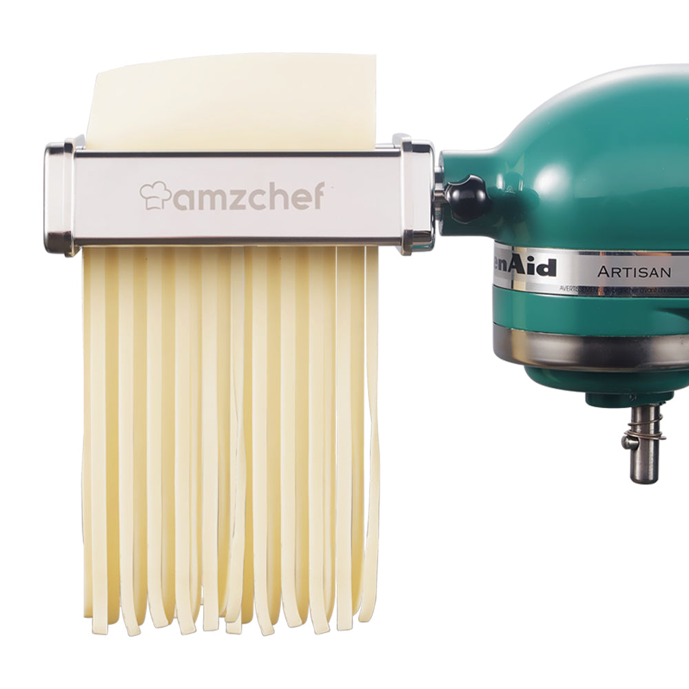 AMZCHEF Pasta Maker Attachments Set for KitchenAid Stand Mixers, 3 Pcs Stainless Steel Pasta Maker Attachment for Kitchenaid, Includes Pasta Rolle