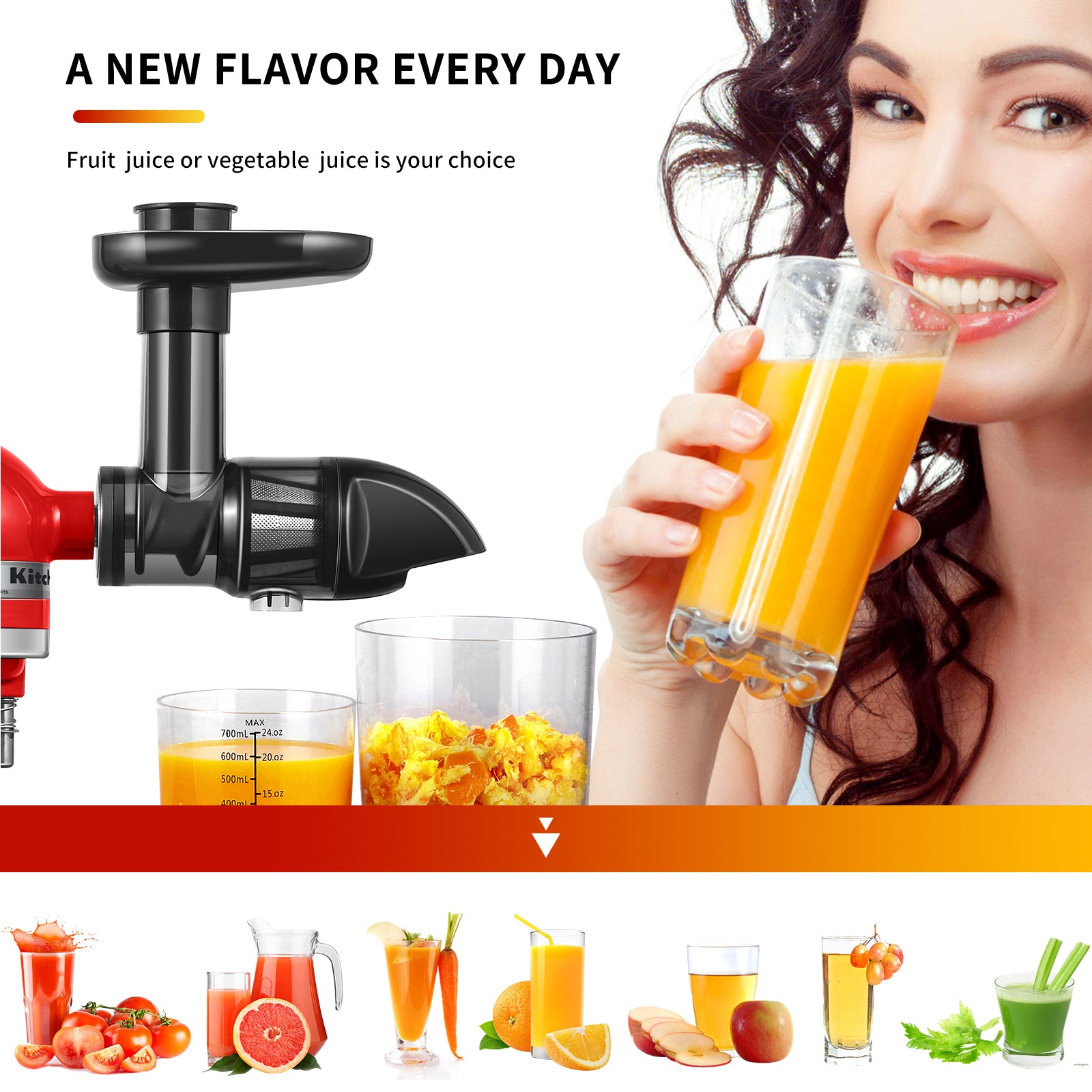 AMZCHEF Slow Masticating Juicer Attachment for KitchenAid Stand Mixers, AMZCHEF Cold Press Juicer Attachment for KitchenAid Mixers, Slow Juicer Attachment with Cleaning Brush, Easy to Clean