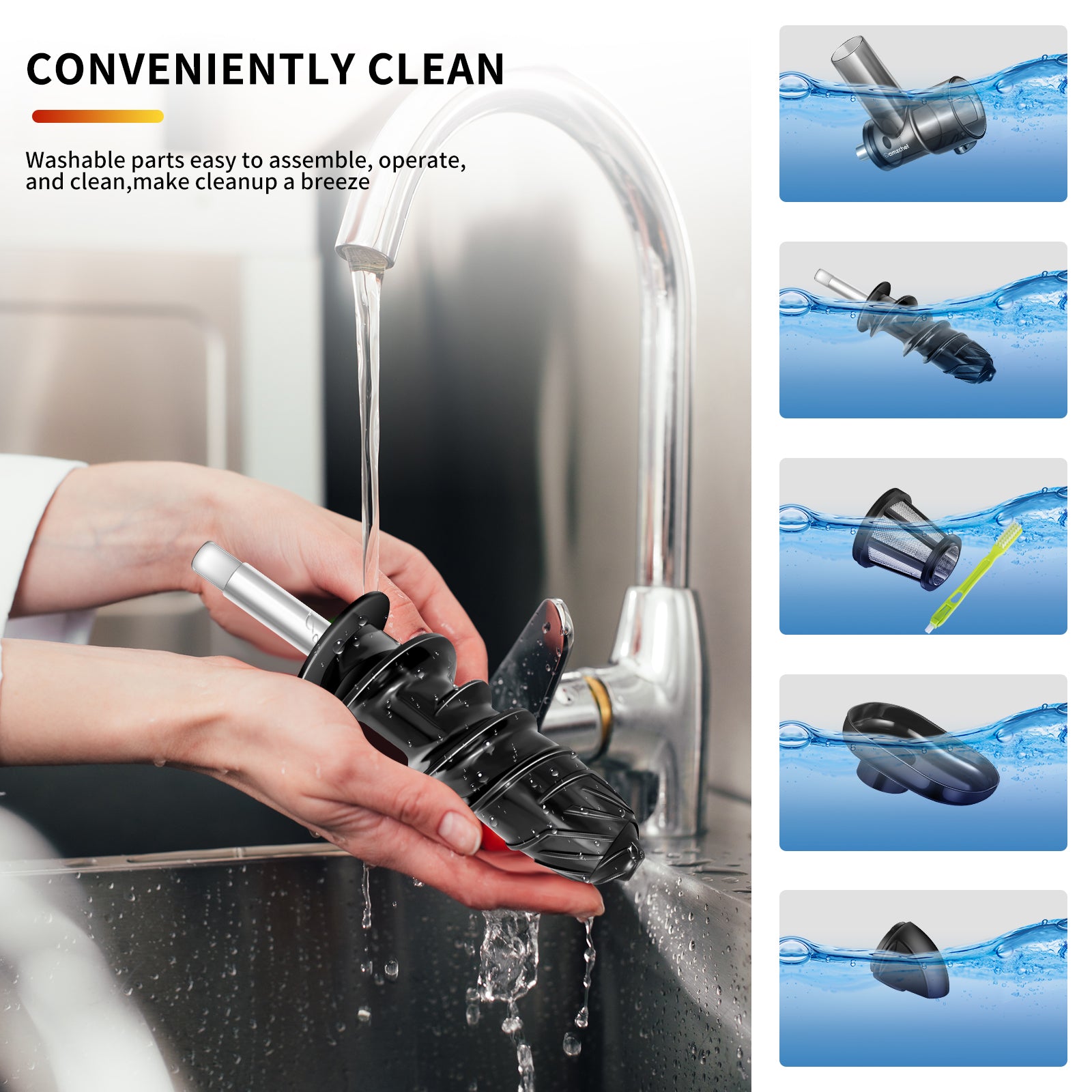 AMZCHEF Slow Masticating Juicer Attachment for KitchenAid Stand Mixers, AMZCHEF Cold Press Juicer Attachment for KitchenAid Mixers, Slow Juicer Attachment with Cleaning Brush, Easy to Clean