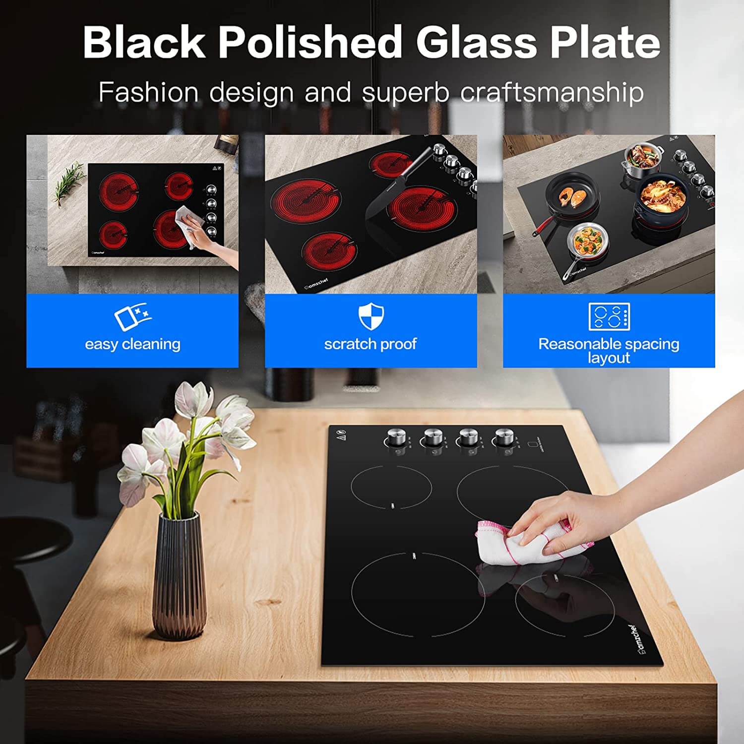 AMZCHEF Electric Cooktop 30inch Built-in Electric Burner YL-EC4-307007