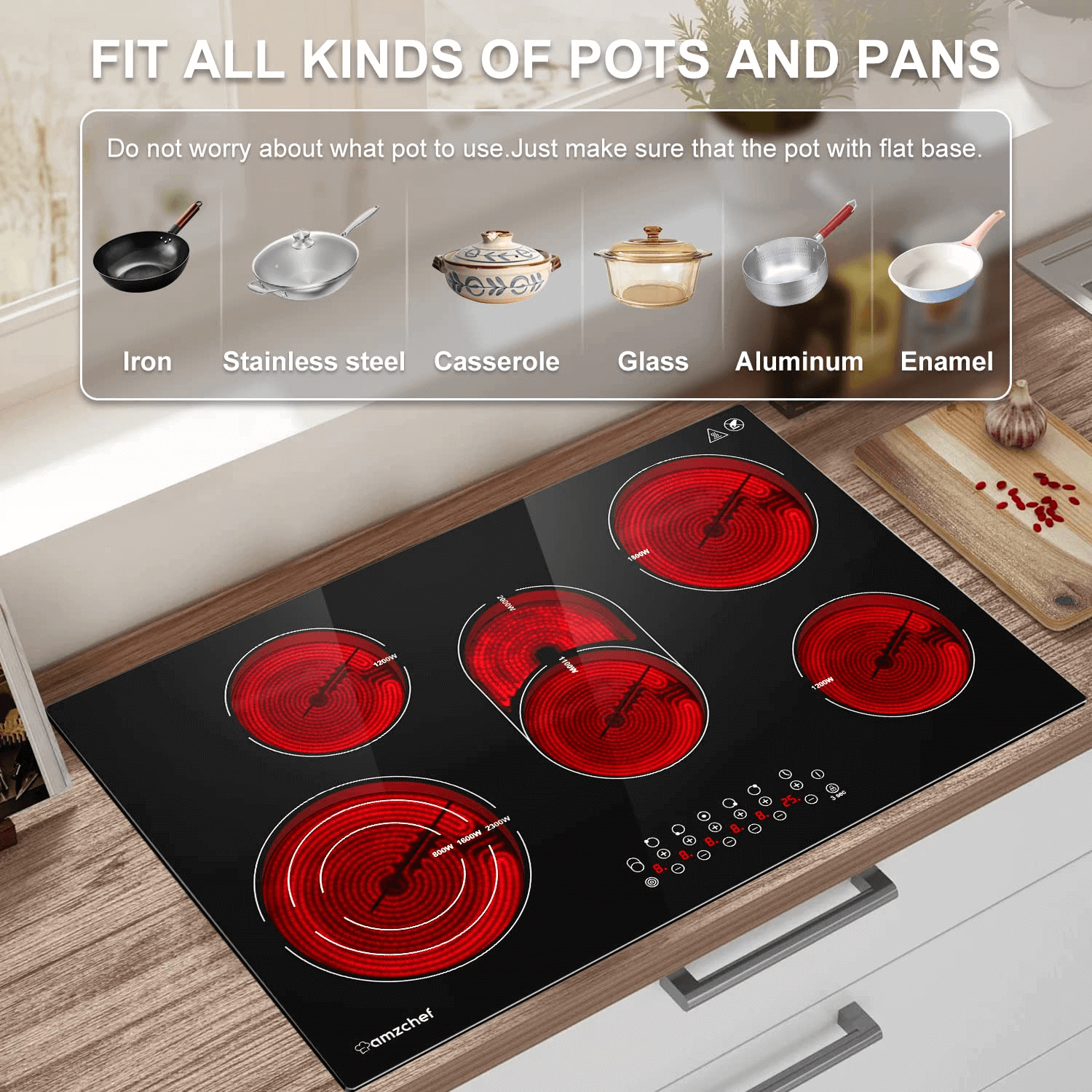 AMZCHEF Built-in Induction Stove With 5 Burners Triple and Toasting Zone CF8505