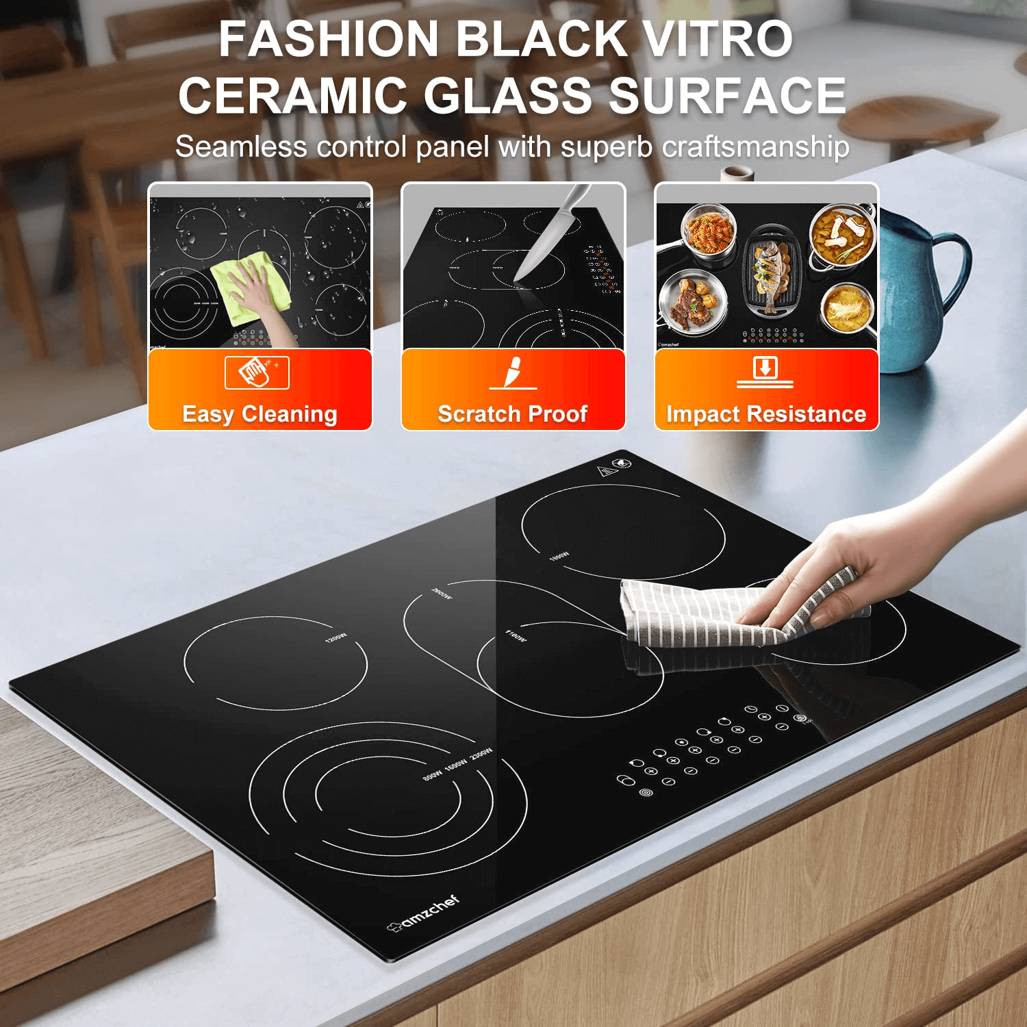 AMZCHEF Built-in Induction Stove With 5 Burners Triple and Toasting Zone CF8505