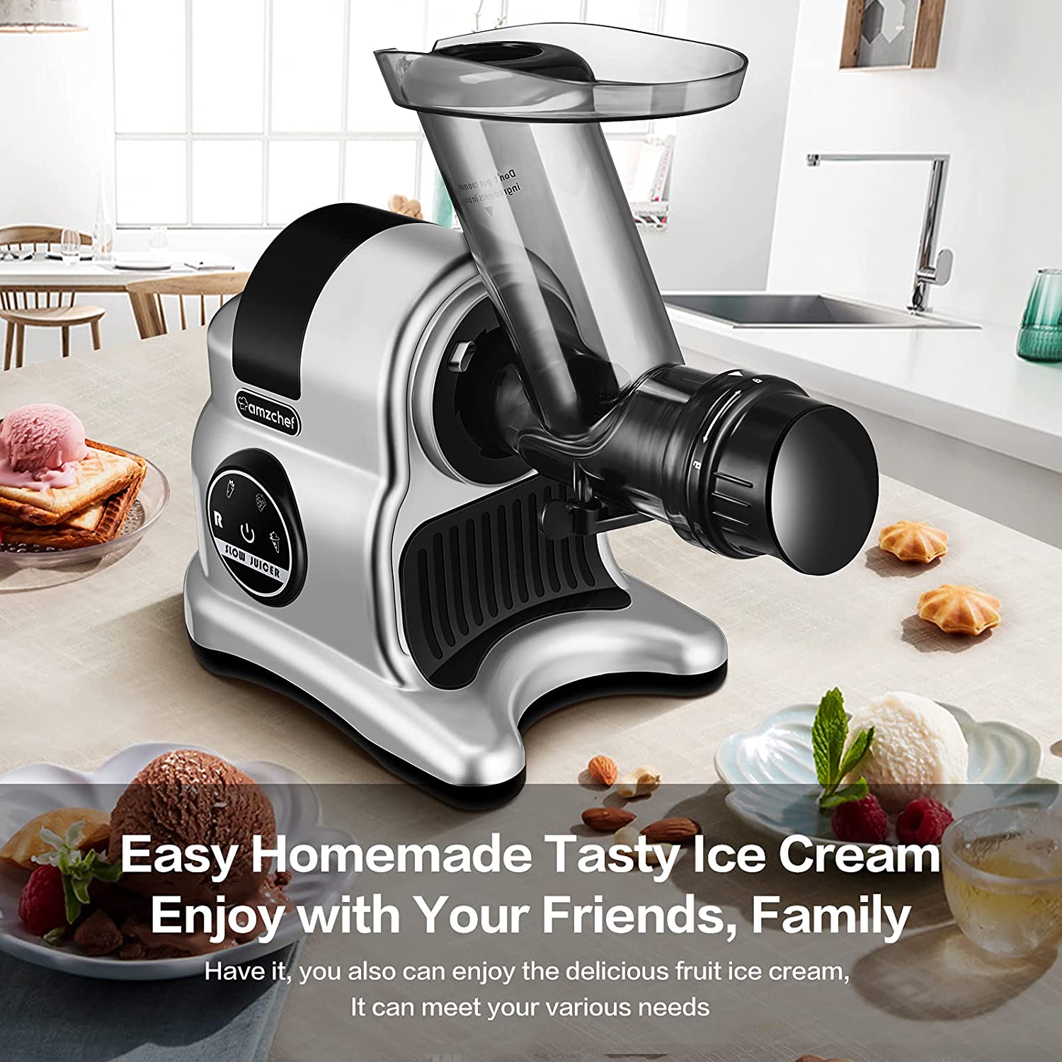 Juicer Machines, AMZCHEF Innovative Cold Press Juicer with high Juice Yield, Slow Masticating Juicer for Vegetables and Fruits,Juice Extractor with Reverse, Slow Juicer, Easy to Clean, Operate Quiet