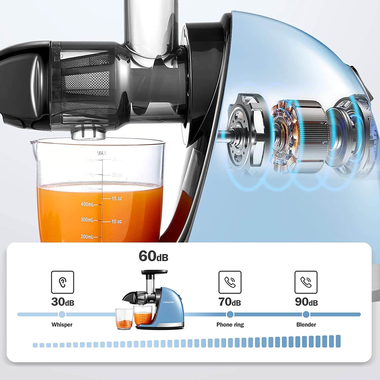 slow juicer AMZCHEF masticating juicer professional machine ZM1501 blue mini